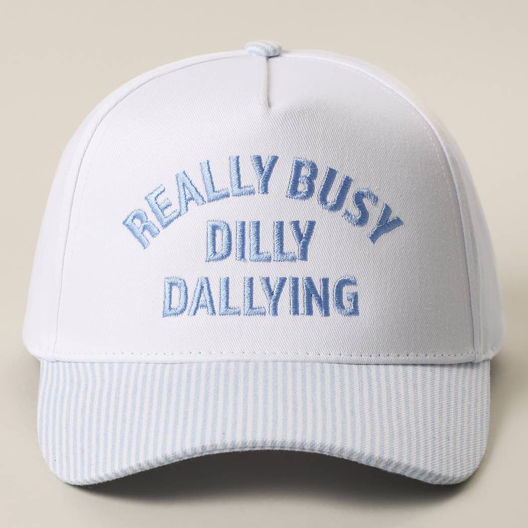REALLY BUSY DAILLY DALLYING Embroidered Seersucker Brim Hat: PINK / ONE SIZE
