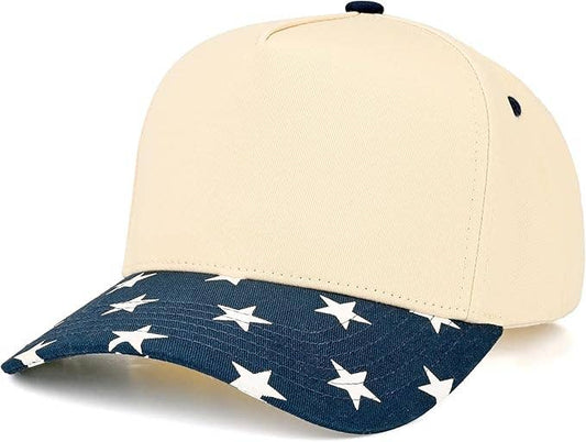 Two Tone Vintage Snapback Hat - Star Print Navy/Beige