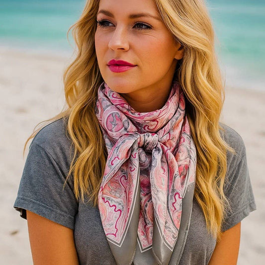 35X35"  Pink & Grey Paisley Wild Rag/Scarf