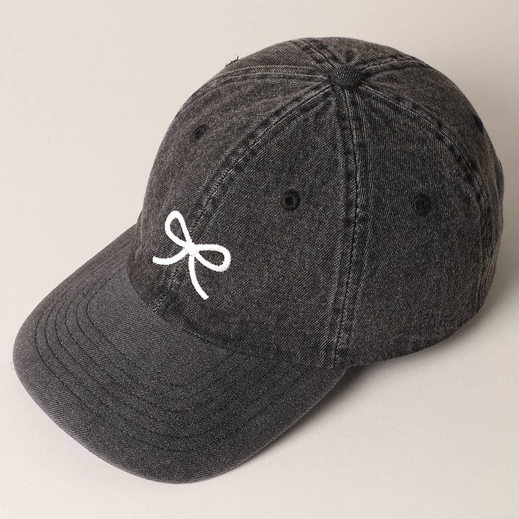 Trendy Bow Image Embroidered Denim Baseball Cap: Black / ONE SIZE