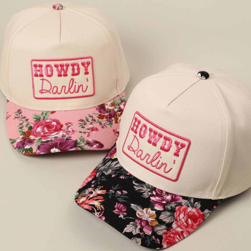 HOWDY Darlin' Embroidery Patch Floral Two-Tone Hat: Black