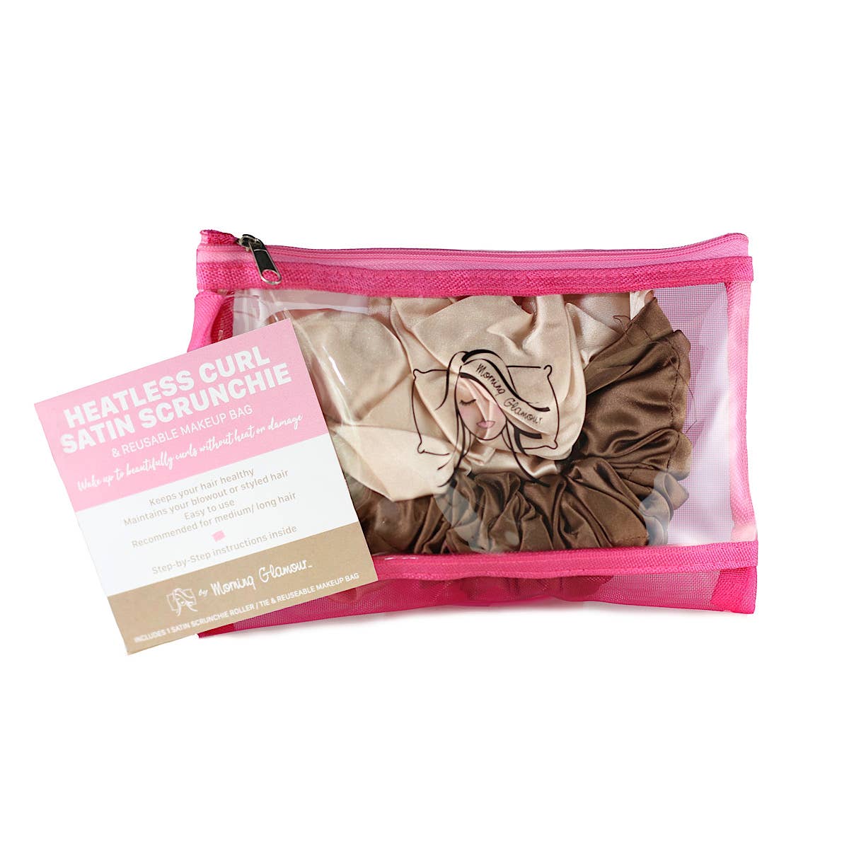 Satin Heatless Curl Scrunchie: Pink/Champagne