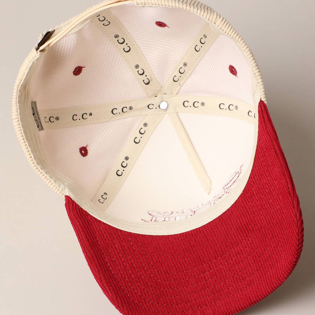 Game Day Corduroy Trucker Baseball Cap: Red
