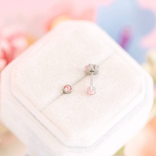 Silver Tiny Pink Diamond Studs