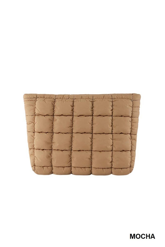 Quilted Cosmetic Makeup Pouch: MOCHA