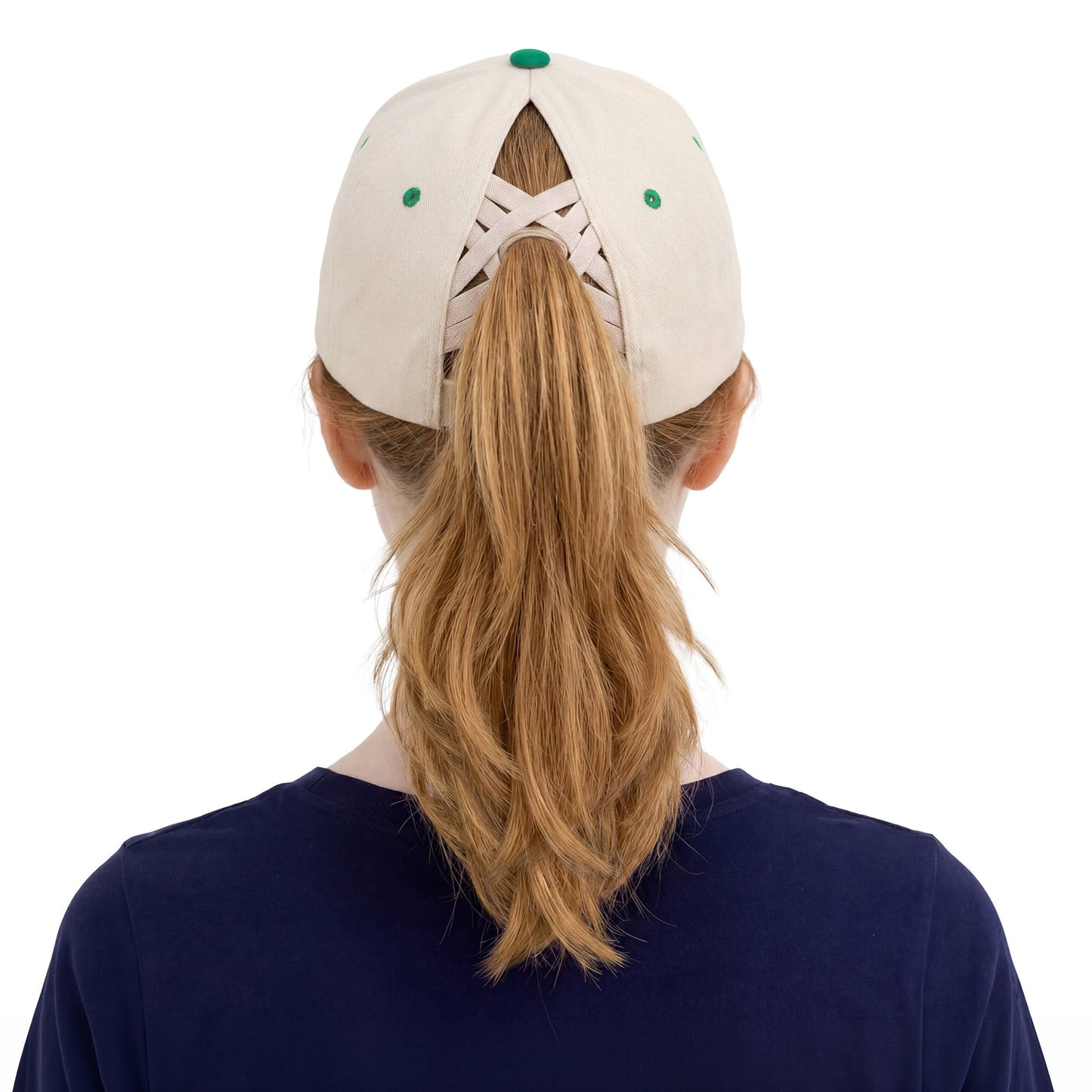 C.C Two Tone Cotton Criss-Cross Back Ponytail Trucker Hat: Black