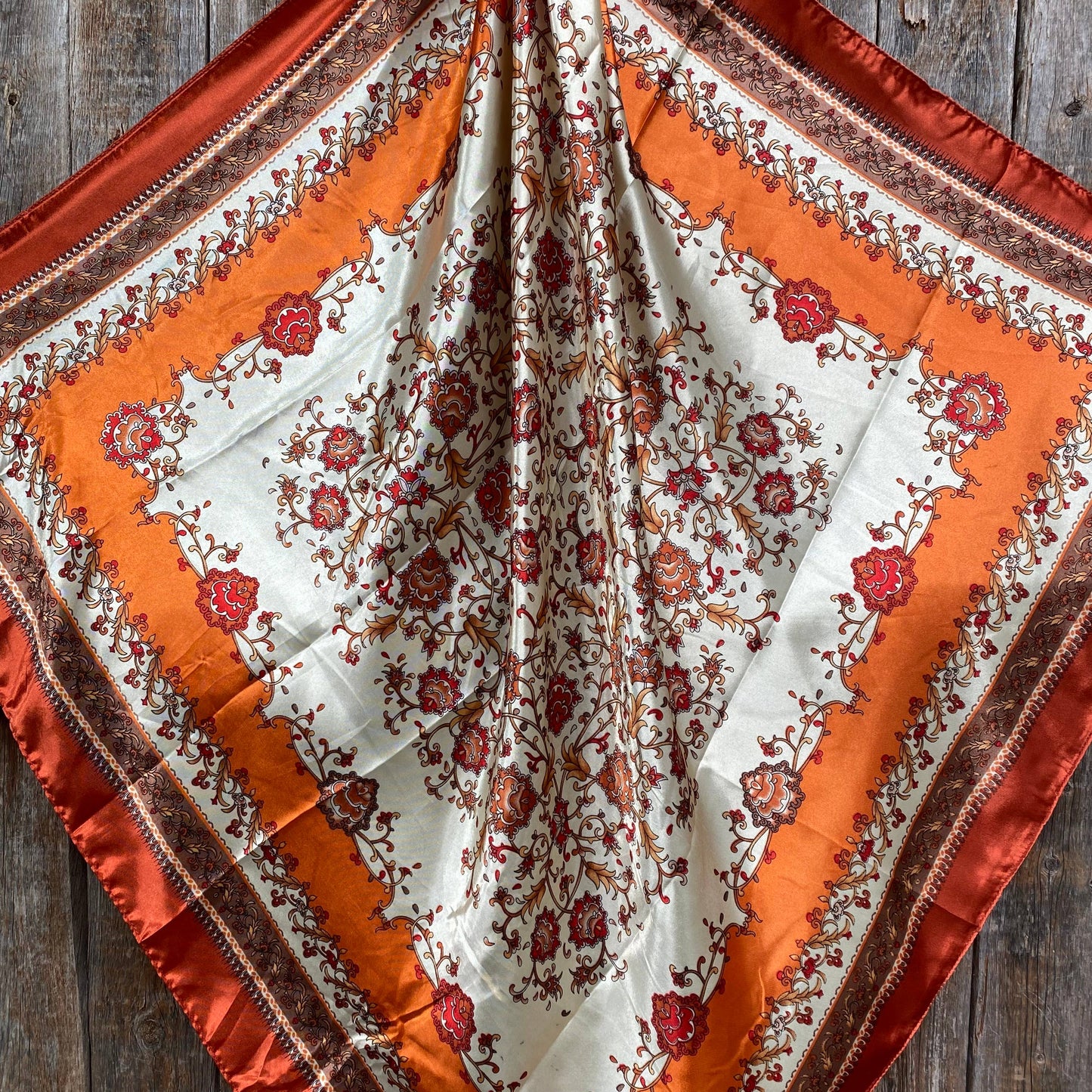 35X35"  Burnt Orange & Tan Wild Rag/Scarf