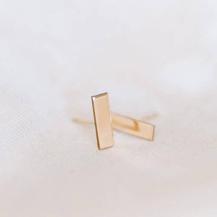 Bar Stud Earrings - Hypoallergenic, Dainty, Minimalist: Gold / Smooth