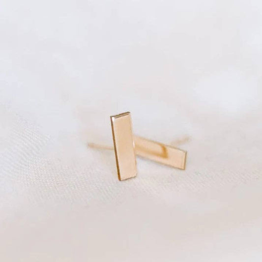 Bar Stud Earrings - Hypoallergenic, Dainty, Minimalist: Gold / Hammered