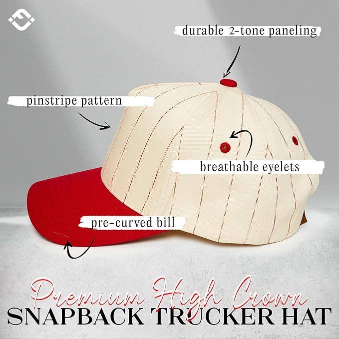 Two Tone Vintage Snapback Hat - Pinstripe Red/Beige