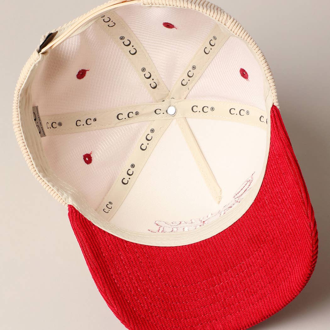 Game Day Corduroy Trucker Baseball Cap: Red