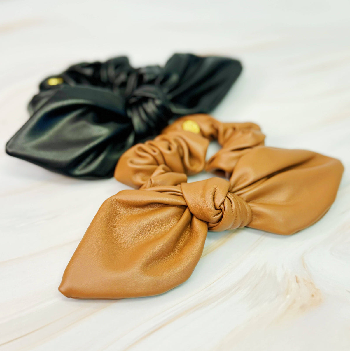 Leather Hair Scrunchie: Soft Brown