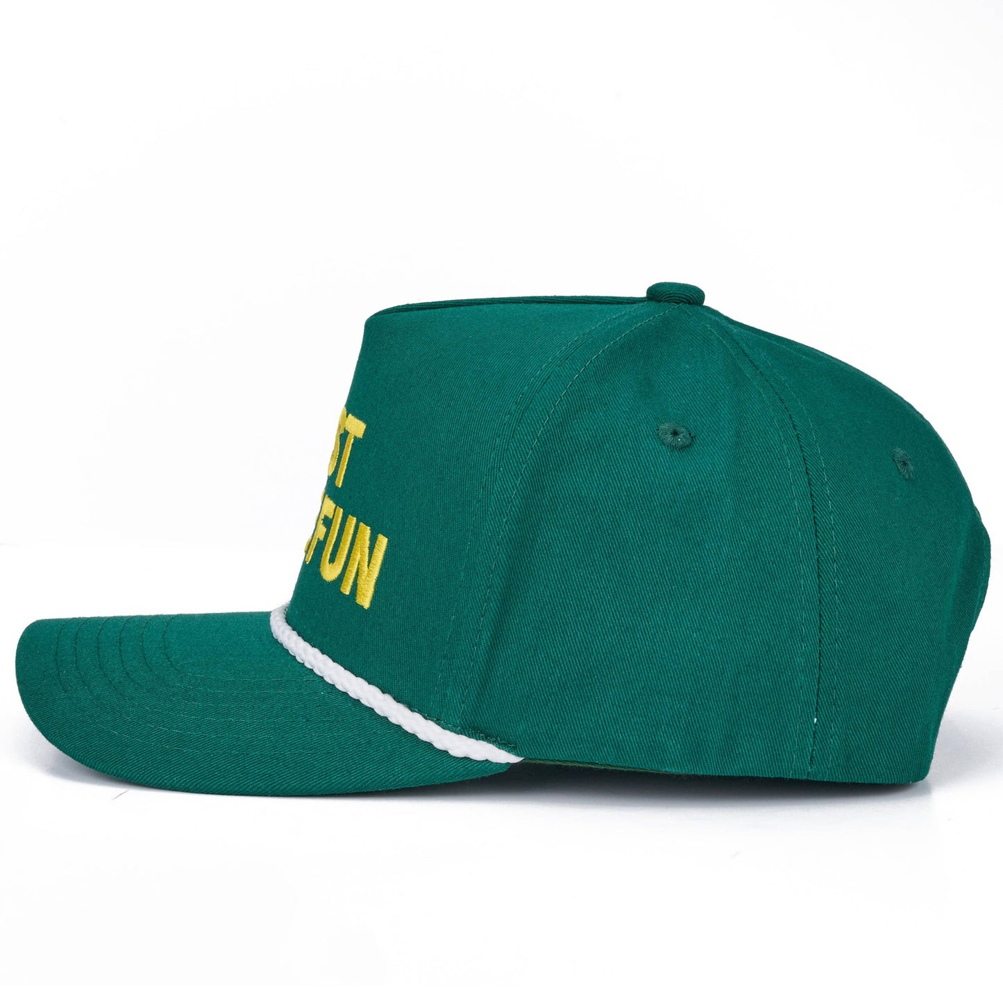 C.C JUST FORE FUN Letter Embroidered on Two Tone Trucker Hat: Dark Green/White