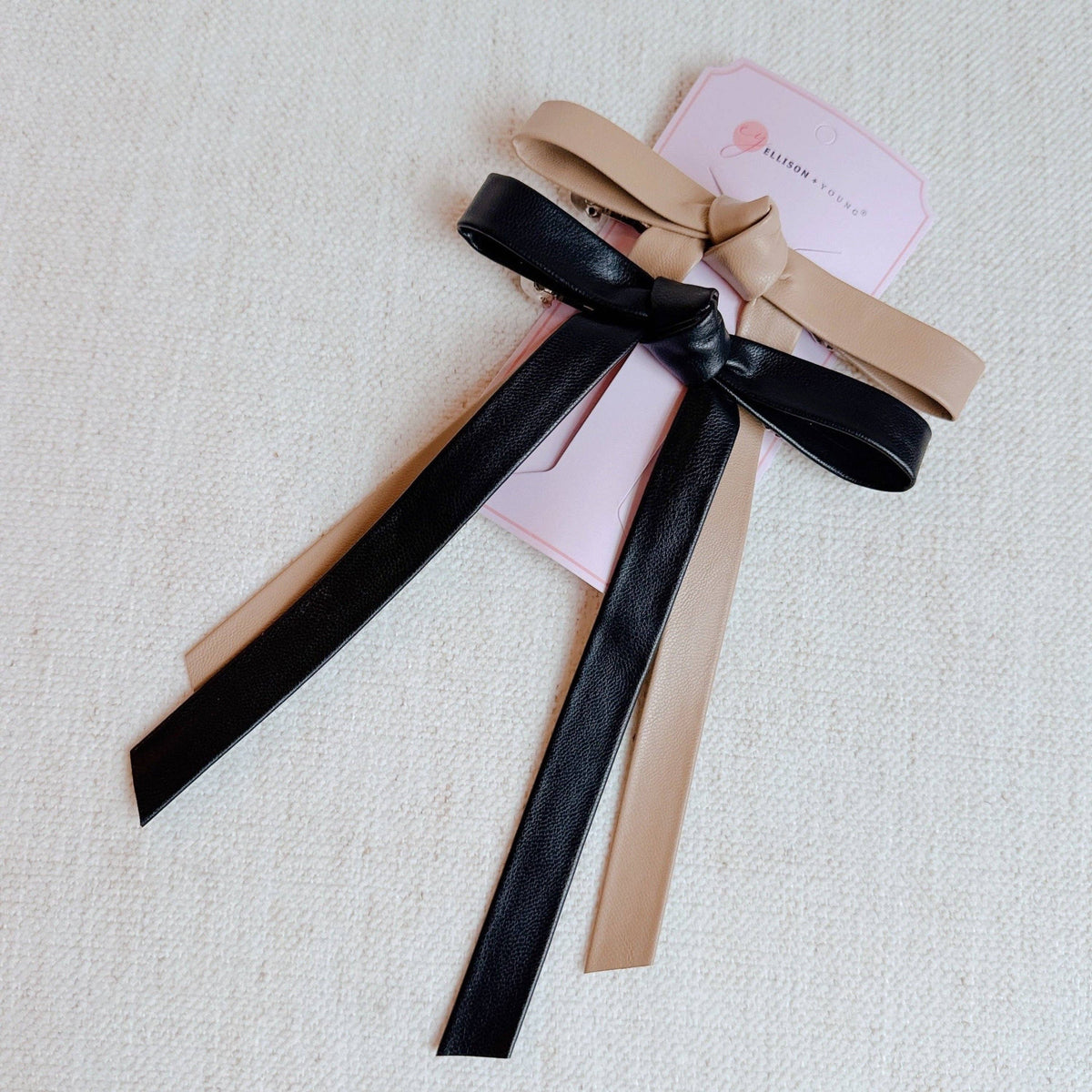 Preppy Bow Hair Clips: Black/Taupe