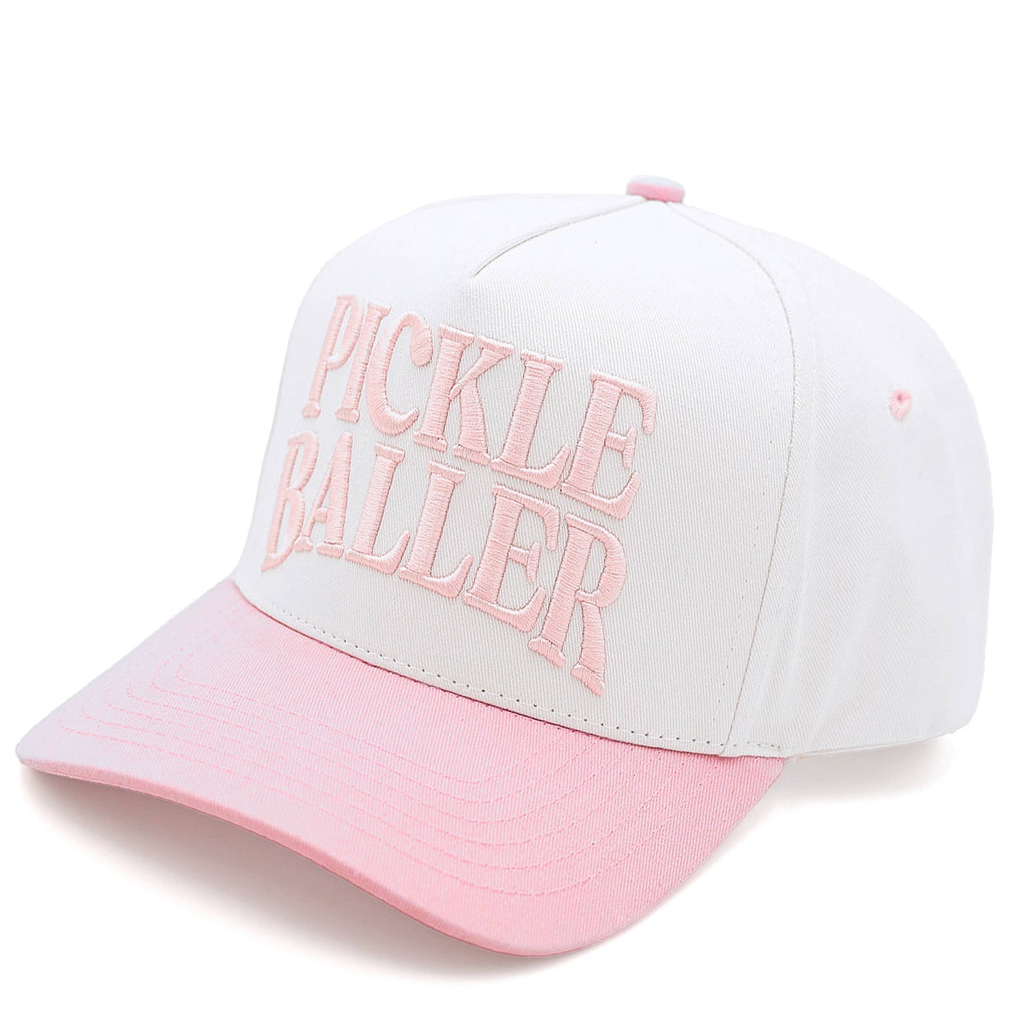 C.C PICKLE BALLER Embroidered Cotton Baseball Cap: Green/Light Pink