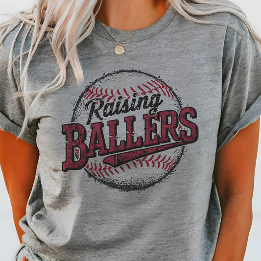 BRUINS Baseball Mom   Game Day Sports Raising Ballers Graphic Tee: Heather Gray / Medium