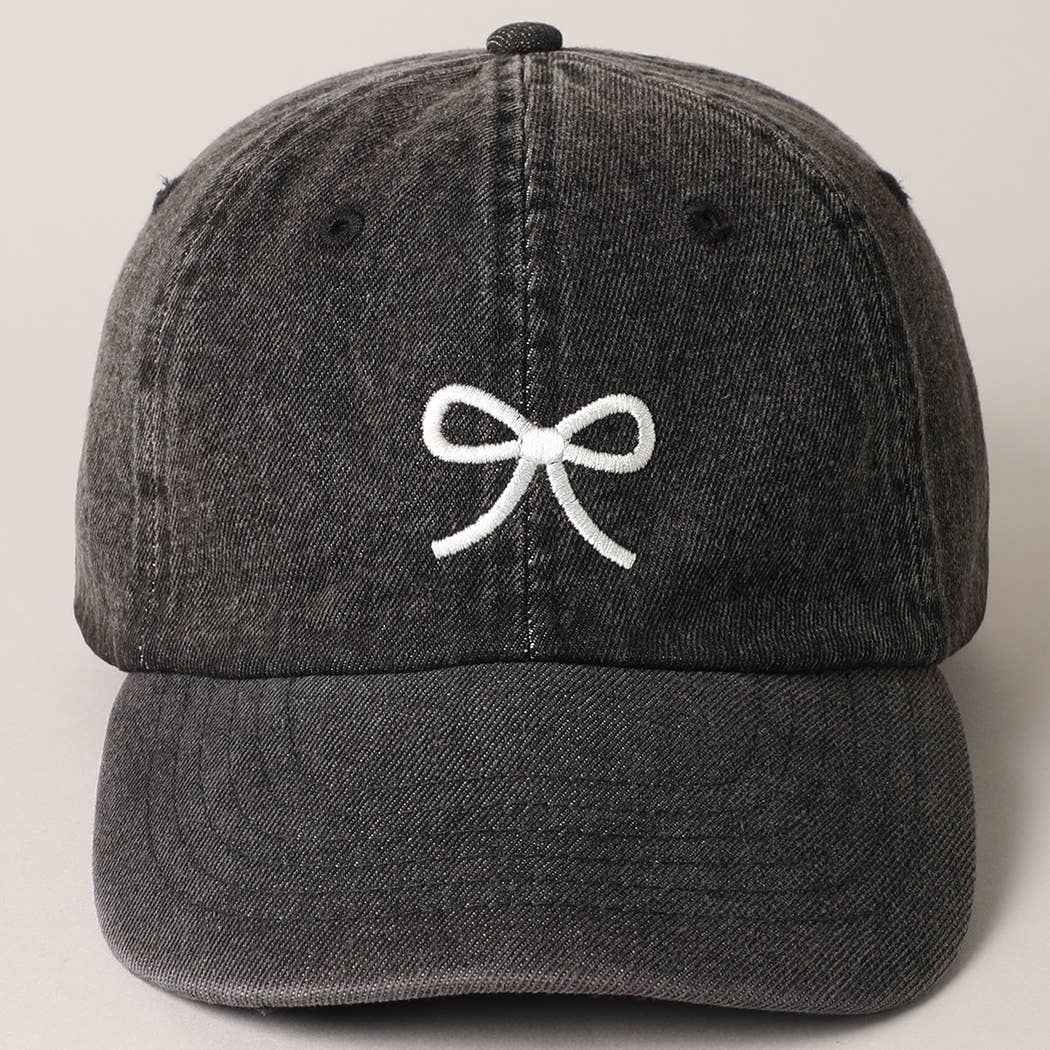 Trendy Bow Image Embroidered Denim Baseball Cap: Black / ONE SIZE