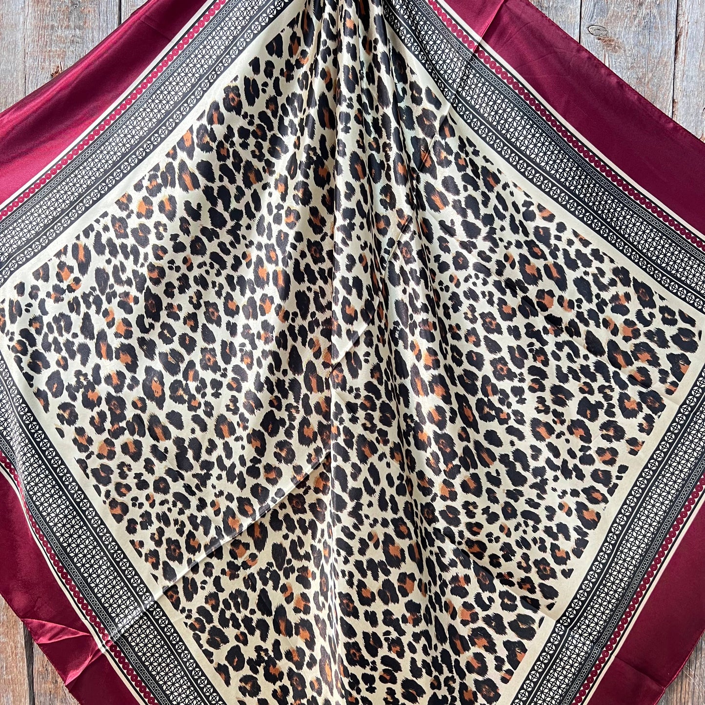 35X35" Wine Leopard Print Wild Rag/Scarf