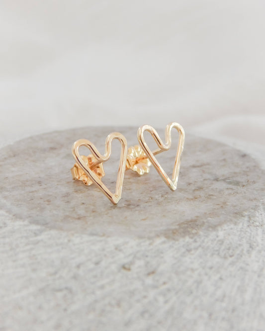 Hammered Heart Stud Earrings - Hypoallergenic, Waterproof: Silver