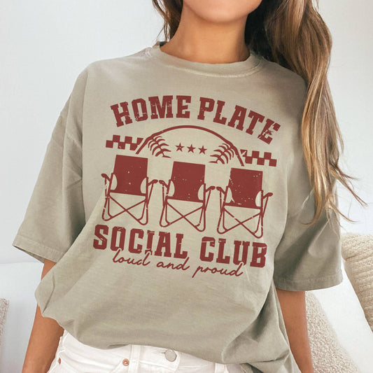 BRUINS Baseball Home Plate Social Club Sports Mom Coach Graphic Tee: Tan / Small