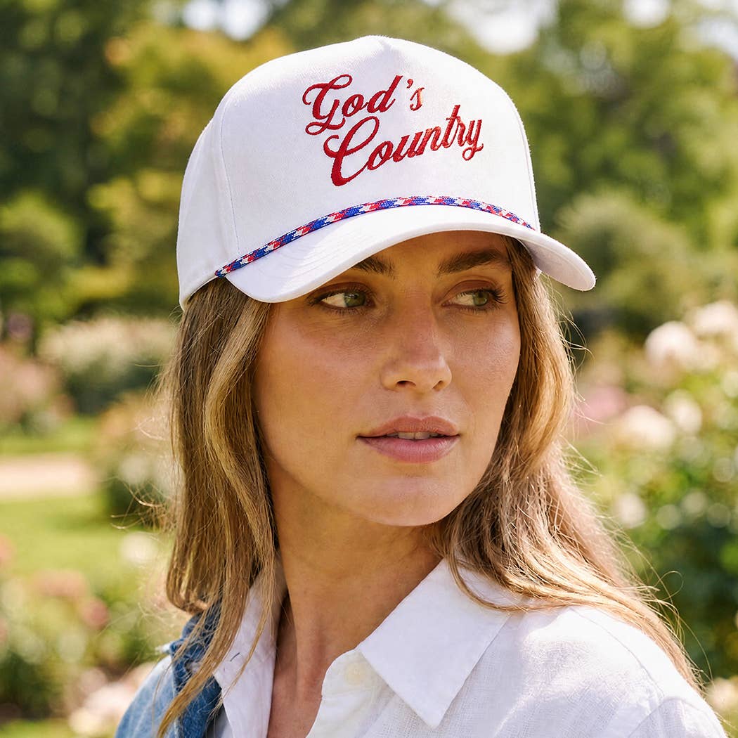 God's Country Embroidered USA Rope Trucker Hat: WHITE-RED / ONE SIZE