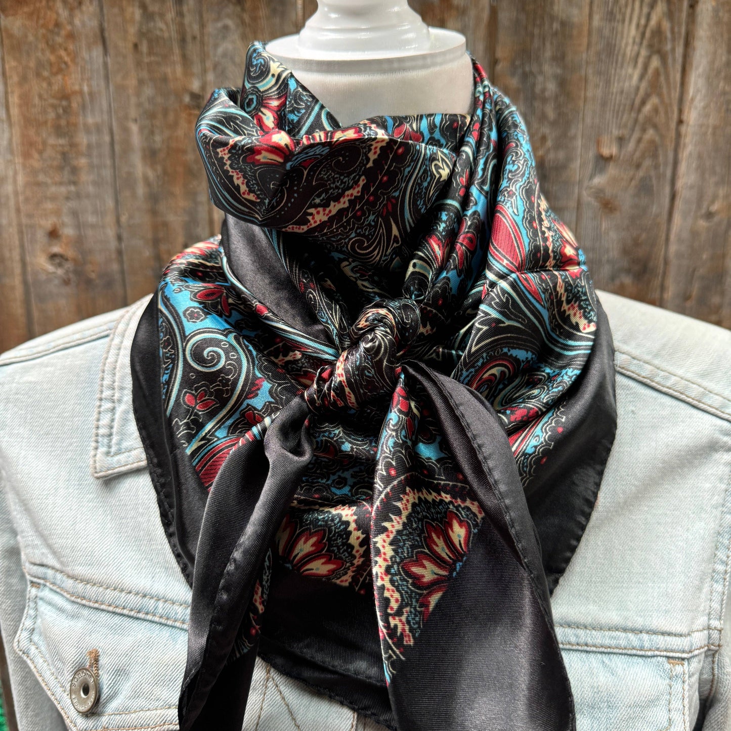 35X35" Black Floral Wild Rag/Scarf