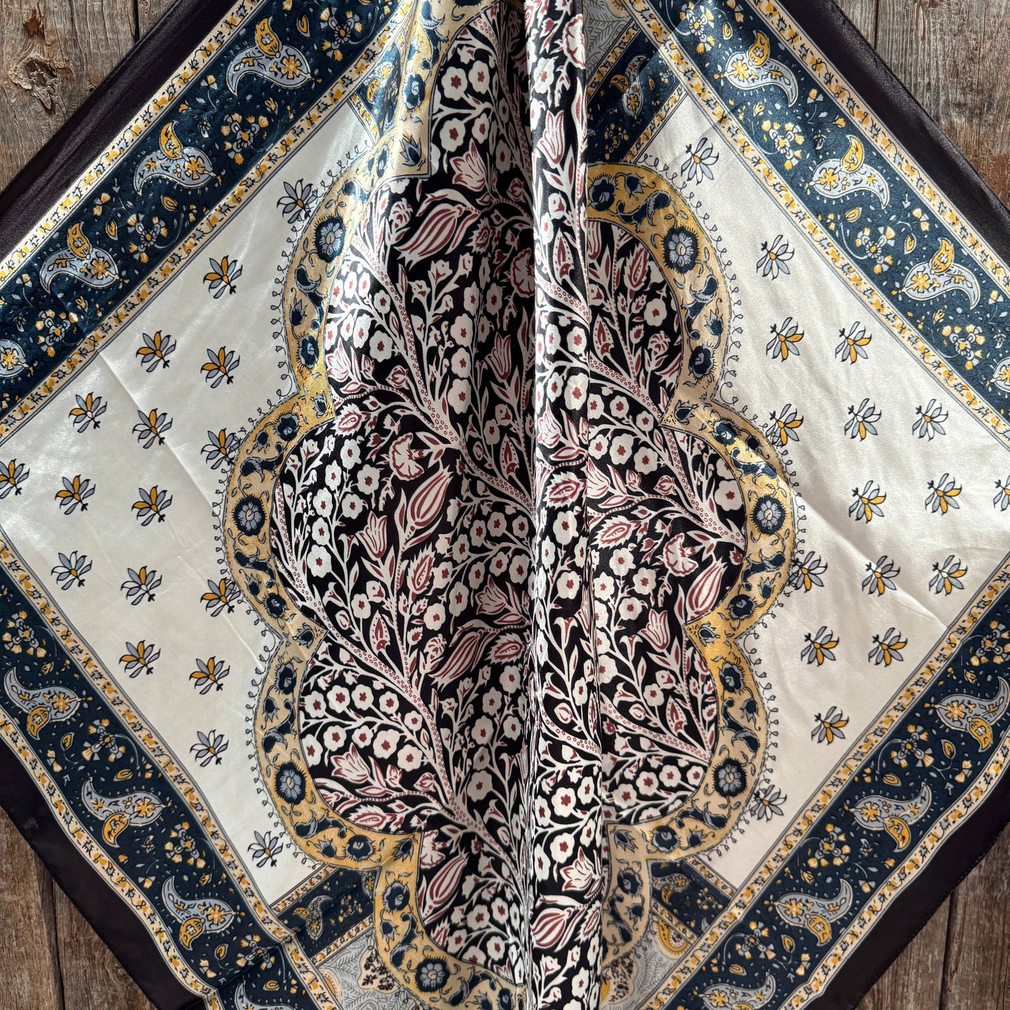35X35" Black, Blue and Gold Floral Wild Rag/Scarf