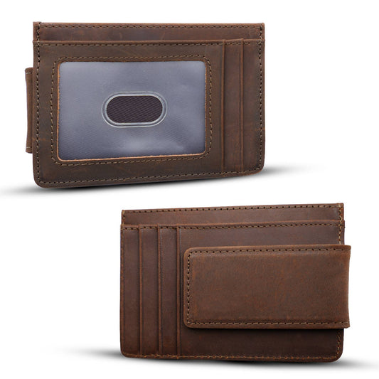 Leather Wallet with Magnet Clip: Dark Brown