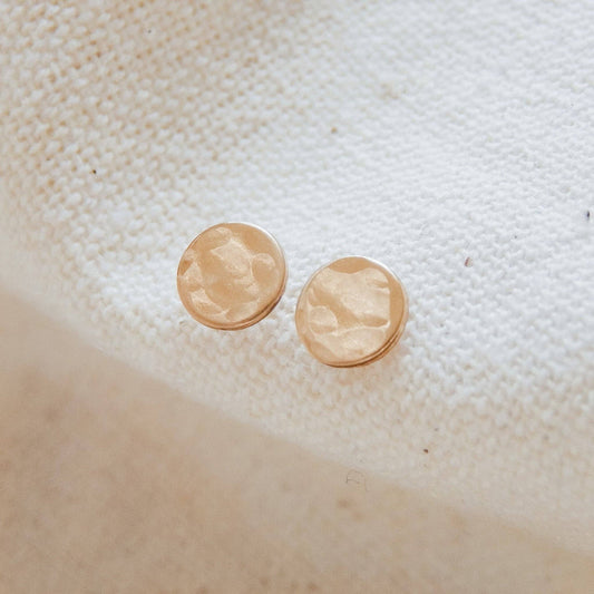 Circle Stud Earrings - Hypoallergenic, Waterproof, Dainty: Hammered / Gold