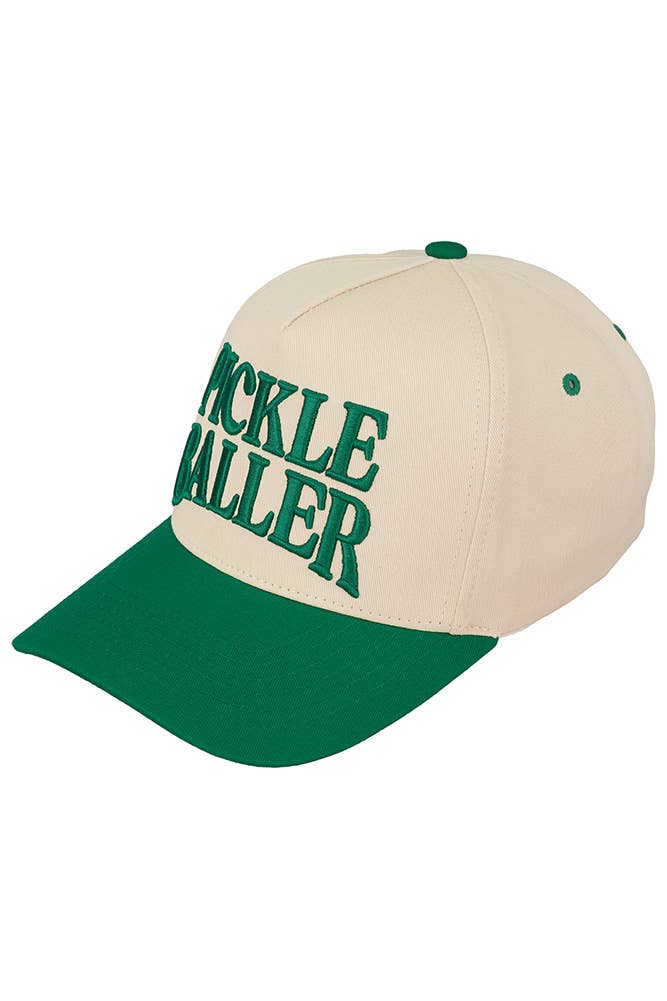 C.C PICKLE BALLER Embroidered Cotton Baseball Cap: Green/Light Pink
