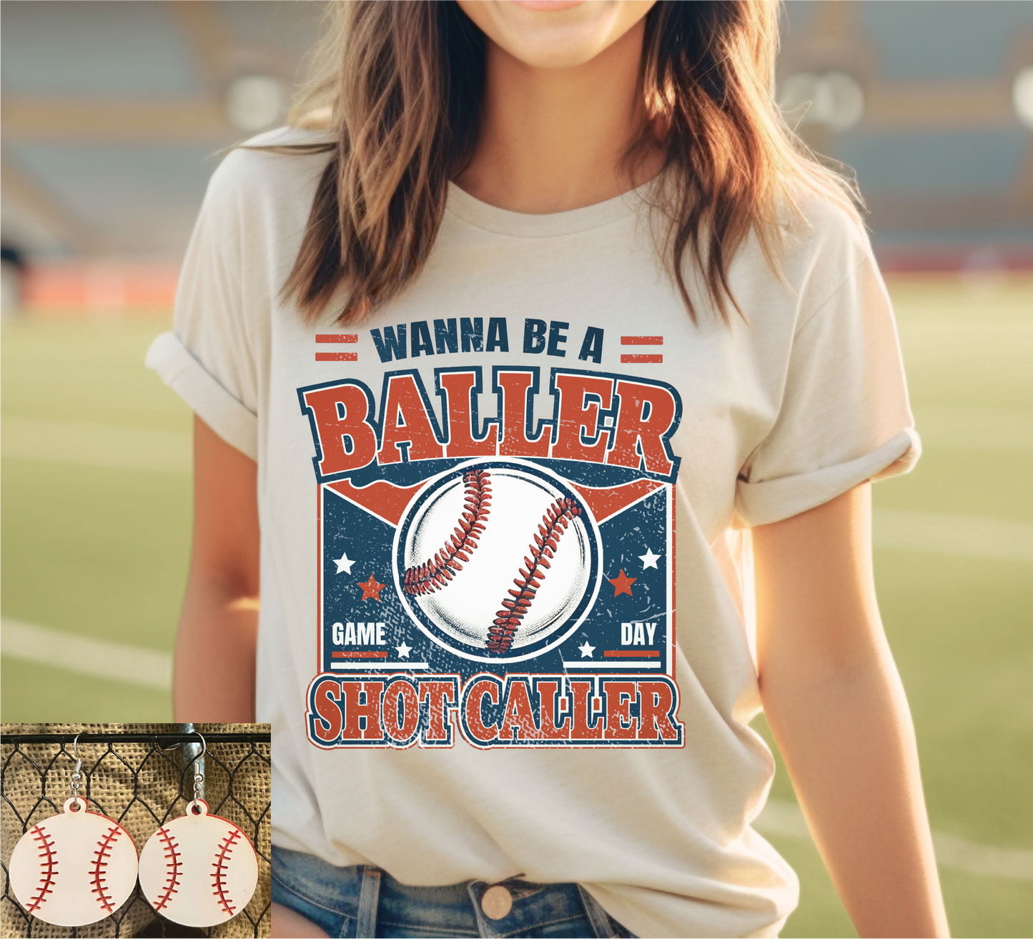 BRUINS Wanna Be a Baller Baseball: Cream Large Tee