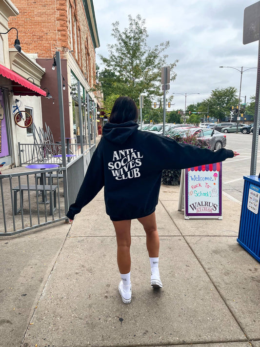 ANTI SOCIAL WIVES CLUB HOODIE: X Large / Black