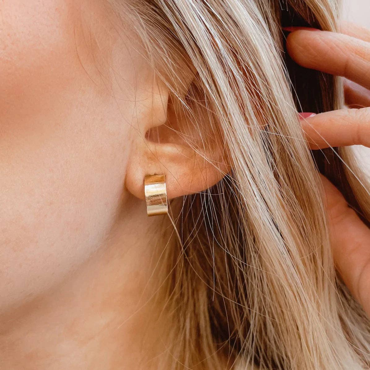 Thick Huggie Hoop Stud Earrings - Hypoallergenic, Handmade: Gold