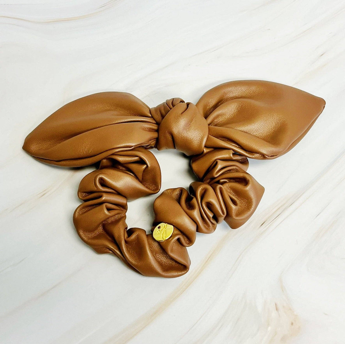 Leather Hair Scrunchie: Ivory